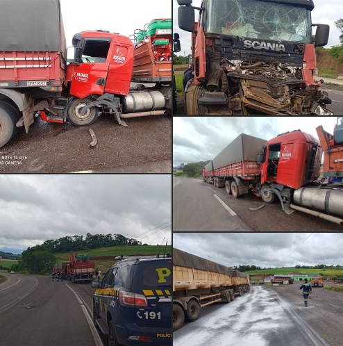 Colisão traseira entre carretas deixa uma pessoa ferida em Campina